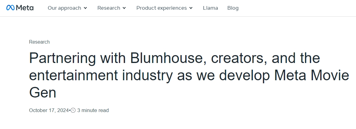 强强联手!Meta与好莱坞Blumhouse合作开发AI电影生成模型