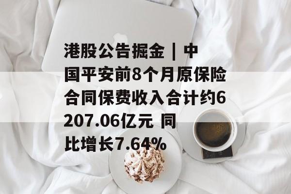 港股公告掘金 | 中国平安前8个月原保险合同保费收入合计约6207.06亿元 同比增长7.64% 港股公告掘金 | 中国平安前8个月原保险合同保费收入合计约6207.06亿元 同比增长7.64%