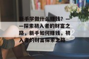 新手学做什么赚钱？——探索初入者的财富之路，新手如何赚钱，初入者的财富探索之路