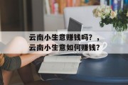 云南小生意赚钱吗？，云南小生意如何赚钱？