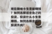 现在做啥小生意能赚钱？如何选择适合自己的投资，投资什么小生意赚钱，如何选择合适的投资方向？