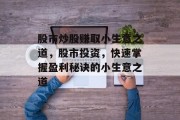 股市炒股赚取小生意之道，股市投资，快速掌握盈利秘诀的小生意之道