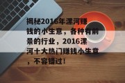 揭秘2016年漯河赚钱的小生意，各种有前景的行业，2016漯河十大热门赚钱小生意，不容错过！