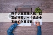 做个小生意赚大钱，致富的秘密，一个适合小家庭的创业项目
