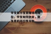 学生做小生意赚钱吗现在，学生如何创业，做生意的可行性分析