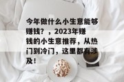 今年做什么小生意能够赚钱？，2023年赚钱的小生意推荐，从热门到冷门，这里都有涉及！