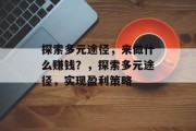探索多元途径，来做什么赚钱？，探索多元途径，实现盈利策略