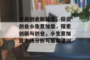 开启创业新篇章，投资创业小生意加盟，探索创新与创业，小生意加盟市场分析与策略建议