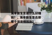 海丰做生意做什么好赚钱？，海丰做生意选择哪个项目赚钱快？