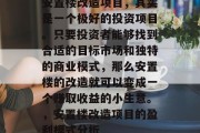 安置楼改造项目，其实是一个极好的投资项目。只要投资者能够找到合适的目标市场和独特的商业模式，那么安置楼的改造就可以变成一个赚取收益的小生意。，安置楼改造项目的盈利模式分析