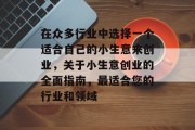 在众多行业中选择一个适合自己的小生意来创业，关于小生意创业的全面指南，最适合您的行业和领域