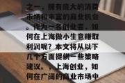 上海是中国的经济中心之一，拥有庞大的消费市场和丰富的商业机会。作为一名创业者，如何在上海做小生意赚取利润呢？本文将从以下几个方面提供一些策略建议。，上海创业，如何在广阔的商业市场中获得成功