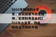 2016年赚钱的小生意，投资回报与创业精神，实现财务自由的2016年小生意，创业和投资之间的平衡