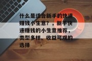 什么是适合新手的快速赚钱小生意？，新手快速赚钱的小生意推荐，类型多样、收益可观的选择