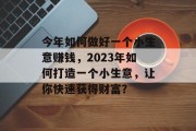 今年如何做好一个小生意赚钱，2023年如何打造一个小生意，让你快速获得财富？