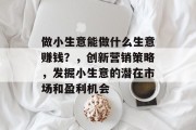 做小生意能做什么生意赚钱？，创新营销策略，发掘小生意的潜在市场和盈利机会