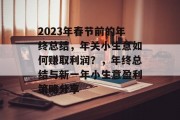 2023年春节前的年终总结，年关小生意如何赚取利润？，年终总结与新一年小生意盈利策略分享