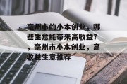 毫州市的小本创业，哪些生意能带来高收益？，毫州市小本创业，高收益生意推荐
