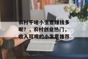 农村干啥小生意赚钱多呢？，农村创业热门，收入可观的小生意推荐