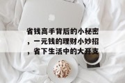 省钱高手背后的小秘密，一元钱的理财小妙招，省下生活中的大开支