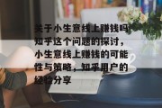 关于小生意线上赚钱吗知乎这个问题的探讨，小生意线上赚钱的可能性与策略，知乎用户的经验分享