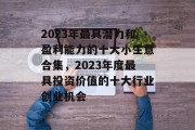 2023年最具潜力和盈利能力的十大小生意合集，2023年度最具投资价值的十大行业创业机会