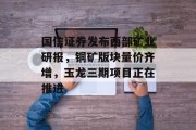 国信证券发布西部矿业研报，铜矿版块量价齐增，玉龙三期项目正在推进