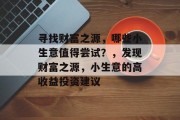 寻找财富之源,哪些小生意值得尝试?,发现财富之源,小生意的高收益投资建议 寻找财富之源,哪些小生意值得尝试?,发现财富之源,小生意的高收益投资建议