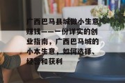 广西巴马县城做小生意赚钱——一份详实的创业指南，广西巴马城的小本生意，如何选择、经营和获利