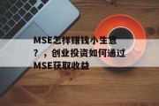 MSE怎样赚钱小生意？，创业投资如何通过MSE获取收益