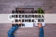 盈利模式——从图片素材售卖开始的赚取收入，图片素材售卖，教你如何盈利