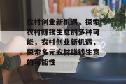 农村创业新机遇，探索农村赚钱生意的多种可能，农村创业新机遇，探索多元农村赚钱生意的可能性