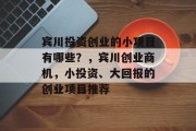 宾川投资创业的小项目有哪些？，宾川创业商机，小投资、大回报的创业项目推荐