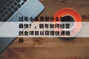 过年小生意做什么赚钱最快？，新年如何经营创业项目以获得快速收益