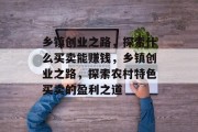 乡镇创业之路，探索什么买卖能赚钱，乡镇创业之路，探索农村特色买卖的盈利之道