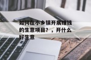 如何在小乡镇开展赚钱的生意项目？，开什么好生意