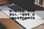 低门槛小生意，如何赚取收入，一探究竟，低门槛小生意的盈利之道