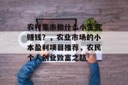 农村集市做什么小生意赚钱？，农业市场的小本盈利项目推荐，农民个人创业致富之路