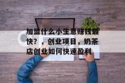 加盟什么小生意赚钱最快？，创业项目，奶茶店创业如何快速盈利