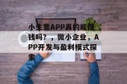 小生意APP真的能赚钱吗？，微小企业，APP开发与盈利模式探索