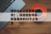 做的什么小生意赚钱最快？，投资创业项目，致富最快的10个小生意