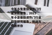 今年小生意投资热门行业分析报告，2023年小企业投资热门行业趋势研究报告，挑战与机遇并存