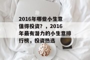 2016年哪些小生意值得投资？，2016年最有潜力的小生意排行榜，投资热选
