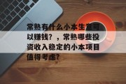 常熟有什么小本生意可以赚钱？，常熟哪些投资收入稳定的小本项目值得考虑?
