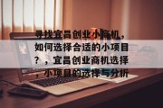 寻找宜昌创业小商机，如何选择合适的小项目？，宜昌创业商机选择，小项目的选择与分析