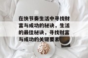 在快节奏生活中寻找财富与成功的秘诀，生活的最佳秘诀，寻找财富与成功的关键要素