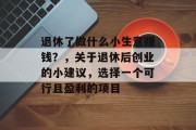 退休了做什么小生意赚钱？，关于退休后创业的小建议，选择一个可行且盈利的项目