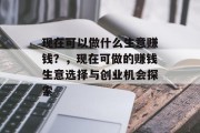 现在可以做什么生意赚钱？，现在可做的赚钱生意选择与创业机会探索