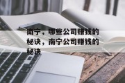 南宁，哪些公司赚钱的秘诀，南宁公司赚钱的秘诀