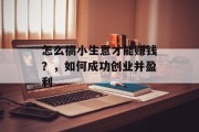 怎么搞小生意才能赚钱？，如何成功创业并盈利